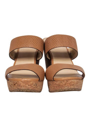 Current Boutique-Jimmy Choo - Tan Textured Leather Strappy Cork Wedges Sz 8