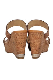 Current Boutique-Jimmy Choo - Tan Textured Leather Strappy Cork Wedges Sz 8