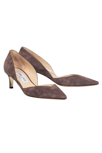 Current Boutique-Jimmy Choo - Taupe Suede Pointy Kitten Heel D’orsay Pumps Sz 8