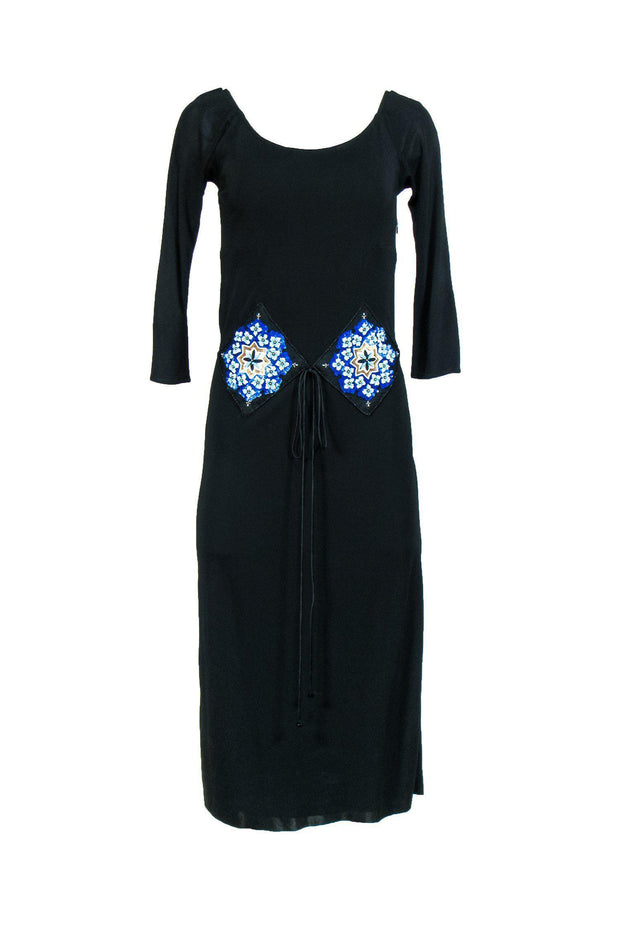 Current Boutique-Joanna Mastroianni - Black Maxi Dress w/ Beading Details Sz 10