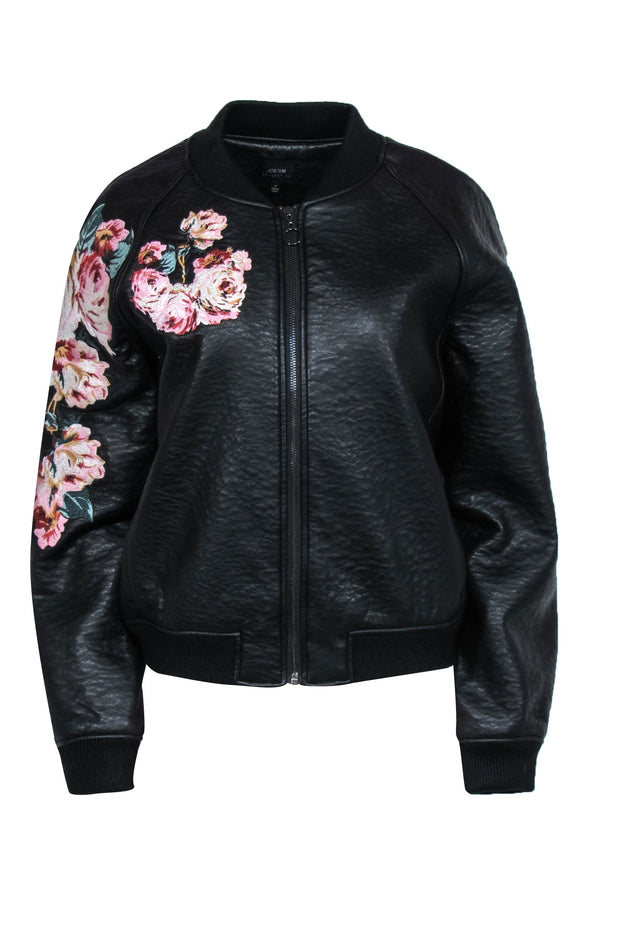 Current Boutique-Joe's - Black Faux Leather Jacket w/ Floral Embroidery Sz M