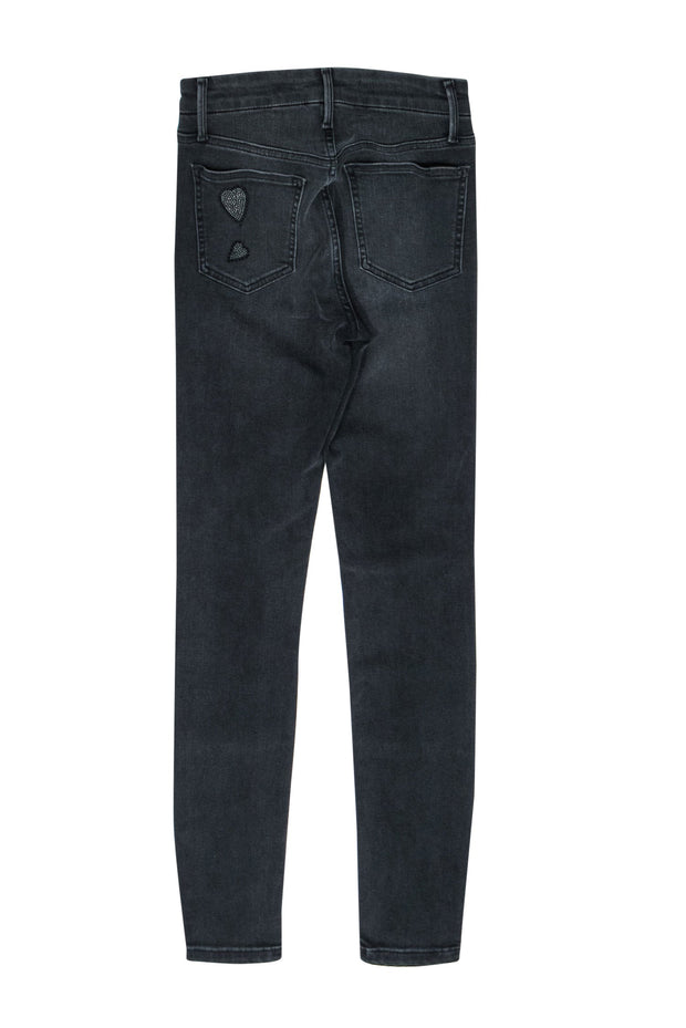Current Boutique-Joe's - Black High Waisted "Madison" Skinny Jeans w/ Jeweled Heart Embellishments Sz 24
