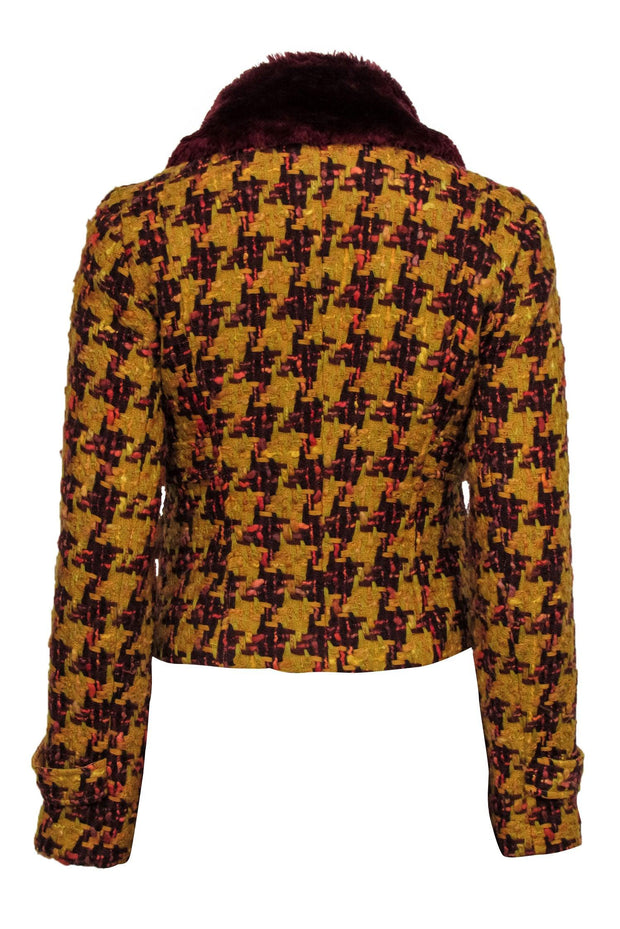 Current Boutique-John Carlisle - Mustard & Red Cropped Tweed Jacket w/ Faux Fur Collar Sz S