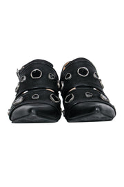 Current Boutique-John Fluevog - Black Leather Pointed Toe Stacked Slingback Heels w/ Jewels Sz 7