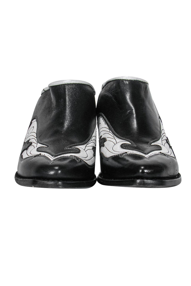 Current Boutique-John Fluevog - Black & White Cowboy Mule Loafers Sz 9