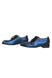 Current Boutique-John Fluevog - Blue & Black Metallic Speckled Leather Lace-Up “Sea Angel” Loafers Sz 7.5