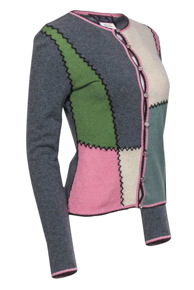 Current Boutique-John Galliano - Vintage Multicolored Patchwork Wool Blend Cardigan Sz S