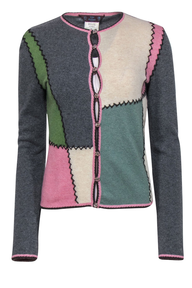 Current Boutique-John Galliano - Vintage Multicolored Patchwork Wool Blend Cardigan Sz S