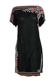 Current Boutique-Johnny Was - Black Embroidery Boat Neck Mini Dress Sz L