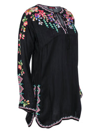 Current Boutique-Johnny Was - Black Long Sleeve Floral Embroidered Tunic Sz S