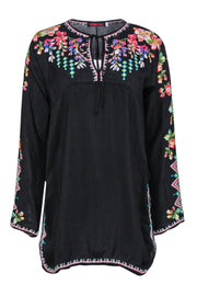 Current Boutique-Johnny Was - Black Long Sleeve Floral Embroidered Tunic Sz S