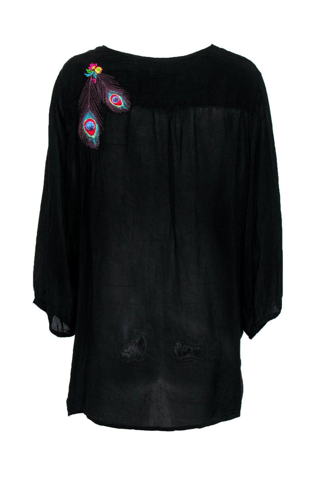 Current Boutique-Johnny Was - Black Peacock Embroidered Tunic Sz XL