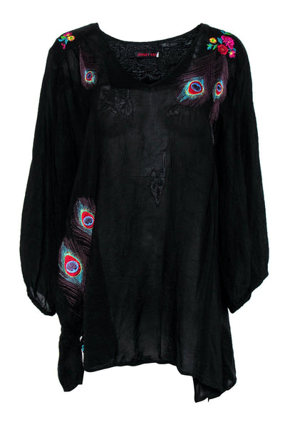 Current Boutique-Johnny Was - Black Peacock Embroidered Tunic Sz XL