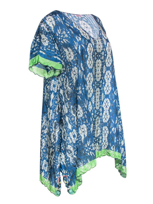 Current Boutique-Johnny Was - Blue & Cream Silk Printed Tunic Sz L