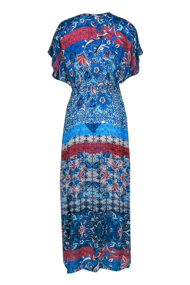 Current Boutique-Johnny Was - Blue, Red & White Floral & Bohemian Print Maxi Dress w/ Lace Trim Sz S