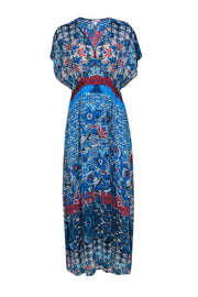 Current Boutique-Johnny Was - Blue, Red & White Floral & Bohemian Print Maxi Dress w/ Lace Trim Sz S