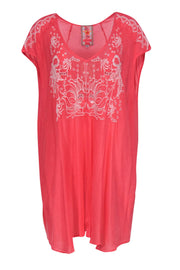 Current Boutique-Johnny Was - Coral Tunic-Style Top w/ White Embroidery Sz XXL