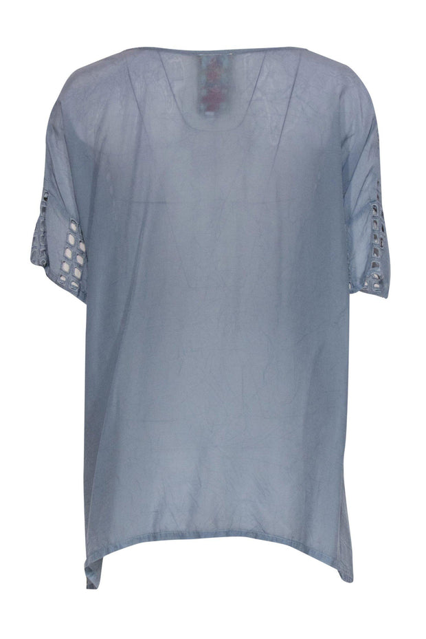Current Boutique-Johnny Was - Dusty Blue Short Sleeve Blouse w/ Eyelet Design Sz XS