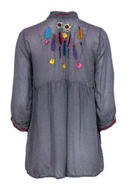 Current Boutique-Johnny Was - Gray Embroidered Long Sleeve Tunic Top Sz XS