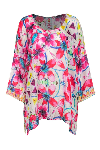 Current Boutique-Johnny Was - Pink Multicolor Large Floral Print 3/4 Sleeve Tunic Sz 1X