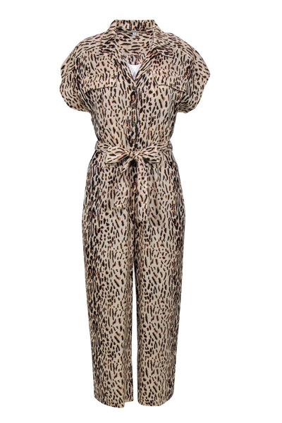 Current Boutique-Joie - Beige & Black Leopard Print Utility-Style Belted Jumpsuit Sz M