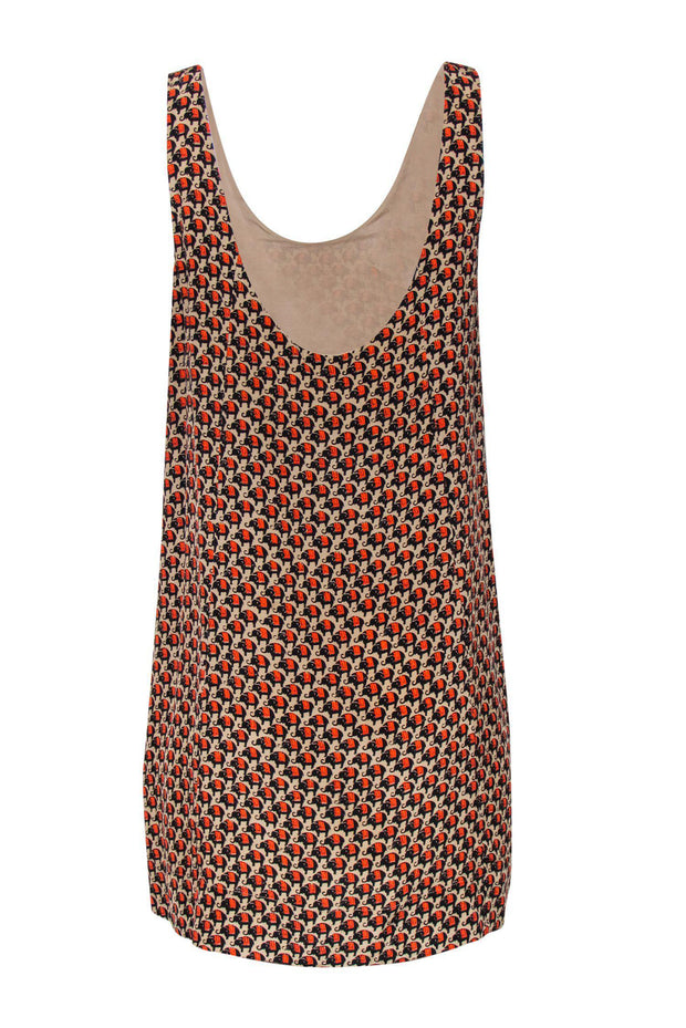 Current Boutique-Joie - Beige & Orange Elephant Print Sleeveless Shift Dress Sz M