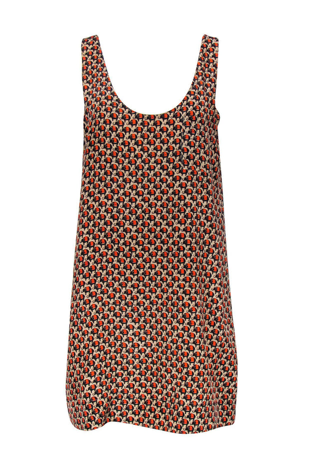 Current Boutique-Joie - Beige & Orange Elephant Print Sleeveless Shift Dress Sz M