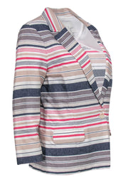 Current Boutique-Joie - Beige, Red & Blue Striped Cotton Blend Blazer Sz M