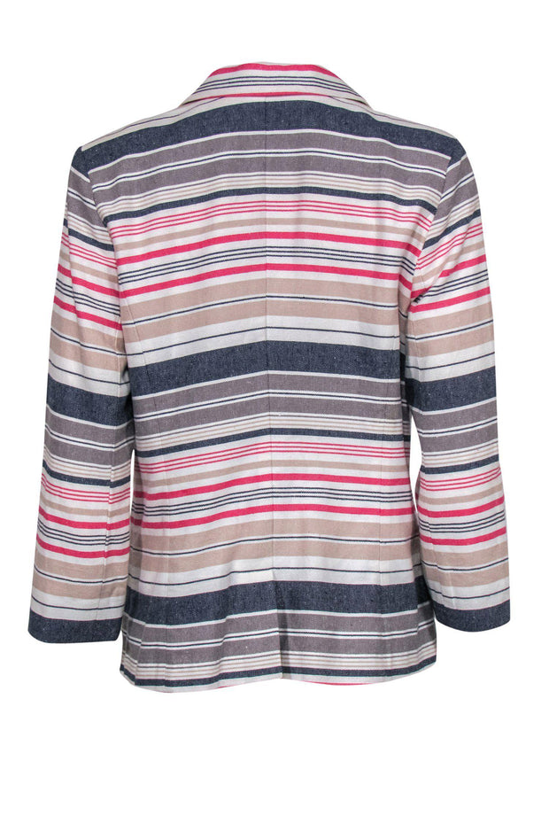 Current Boutique-Joie - Beige, Red & Blue Striped Cotton Blend Blazer Sz M