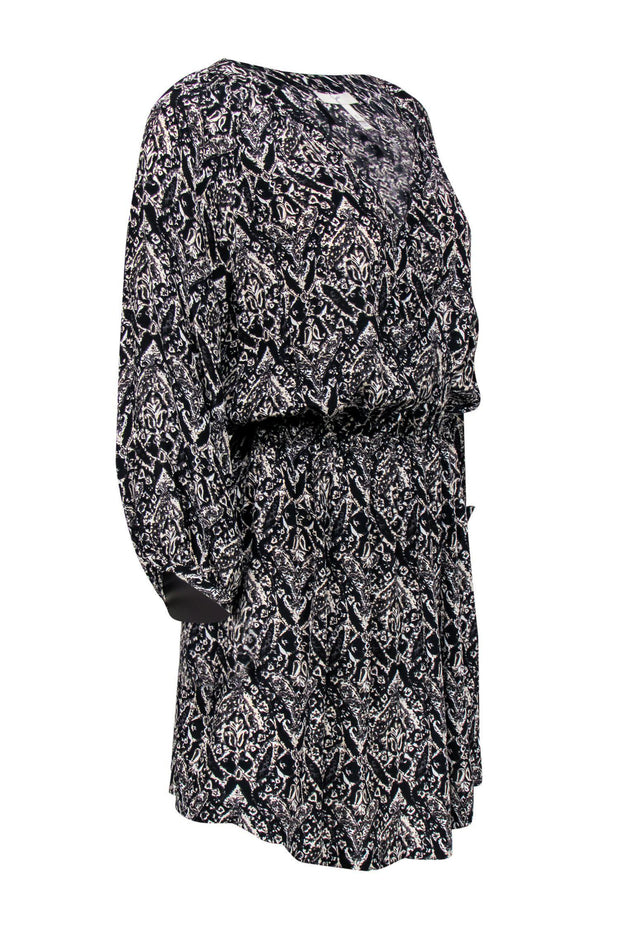 Current Boutique-Joie - Black & Beige Printed Silk Dress w/ Elastic Waistband Sz S