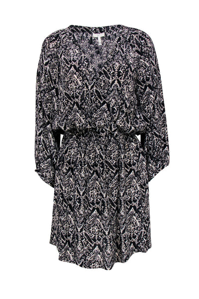 Current Boutique-Joie - Black & Beige Printed Silk Dress w/ Elastic Waistband Sz S