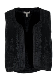 Current Boutique-Joie - Black Embroidered Cashmere Blend Cropped Open Vest Sz S