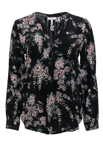 Current Boutique-Joie - Black Floral Print Long Sleeve Silk Blouse Sz XS