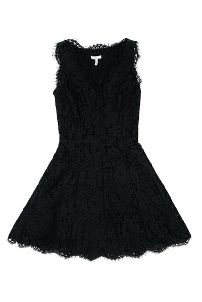 Current Boutique-Joie - Black Lace Plunge Fit & Flare Dress Sz XS