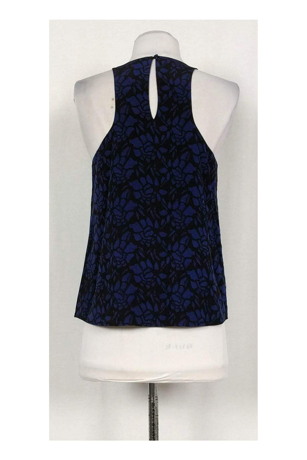 Current Boutique-Joie - Black & Navy Floral Print Silk Top Sz XS