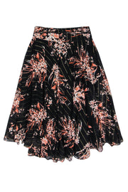 Current Boutique-Joie - Black & Pink Floral Print Belted "Arvina" Skirt w/ Gold Stripes Sz 8