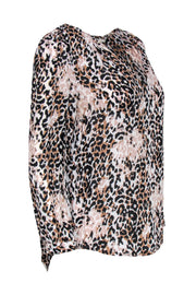 Current Boutique-Joie - Black, Pink & White Leopard Printed Silk Blouse Sz M