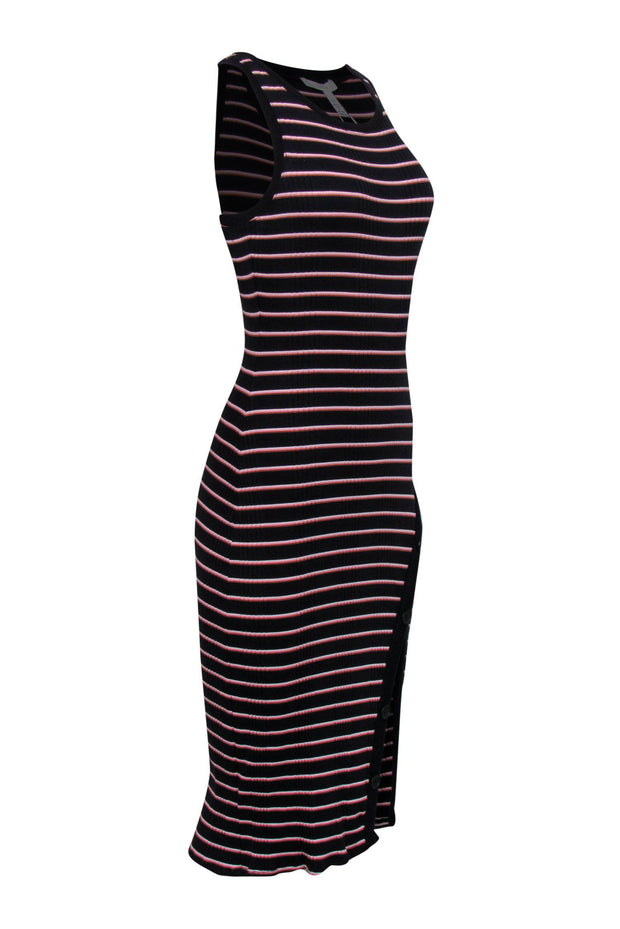 Current Boutique-Joie - Black, Pink & White Striped Ribbed Sleeveless Bodycon Dress Sz XS