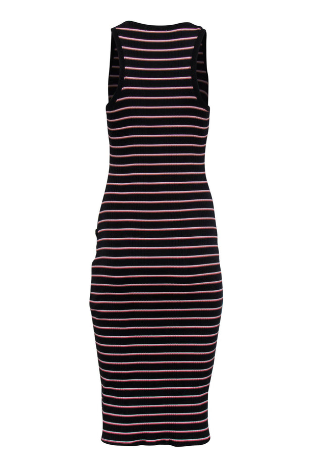 Current Boutique-Joie - Black, Pink & White Striped Ribbed Sleeveless Bodycon Dress Sz XS