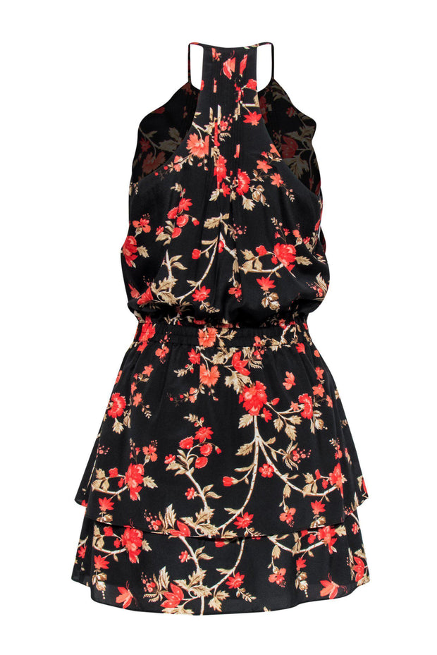Current Boutique-Joie - Black & Red Floral Print Tiered Dress w/ Tassels Sz XS