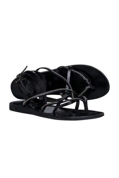 Current Boutique-Joie - Black Strappy Leather Sandals w/ Silver Studs Sz 9