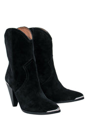 Current Boutique-Joie - Black Suede Western-Style Heeled Booties Sz 6.5