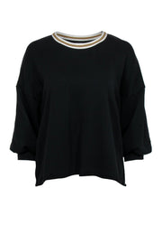 Current Boutique-Joie - Black Sweater Shirt w/ Gold & White Piping Sz M