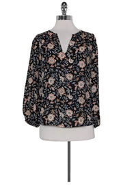 Current Boutique-Joie - Black, Tan & Blue Floral Print Blouse Sz XXS