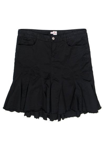 Current Boutique-Joie - Black Vintage Cotton Pleated Miniskirt w/ Frayed Hem Sz 8