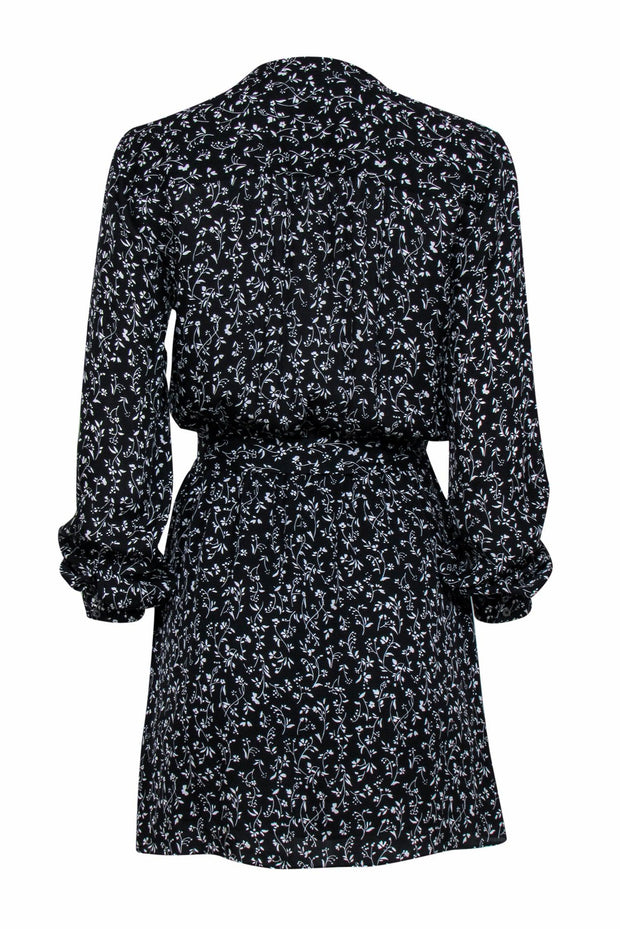 Current Boutique-Joie - Black & White Floral Print Long Sleeve Mini Dress w/ Belt Sz S