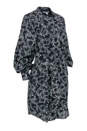 Current Boutique-Joie - Black & White Leaf Illustration Button-Up Dress w/ Belt Sz M