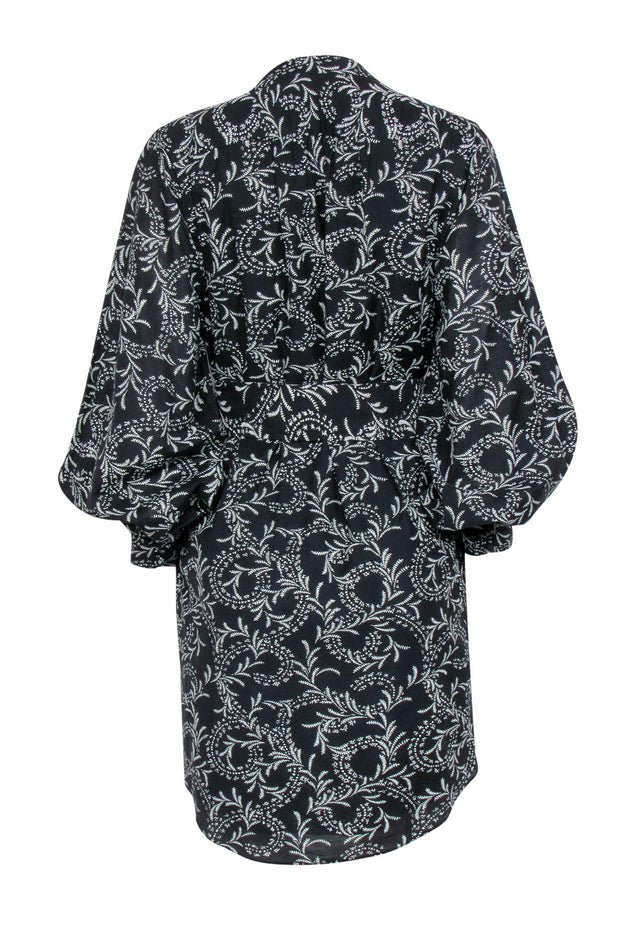 Current Boutique-Joie - Black & White Leaf Illustration Button-Up Dress w/ Belt Sz M