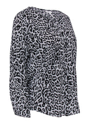 Current Boutique-Joie - Black & White Leopard Print Silk Peasant Blouse Sz S