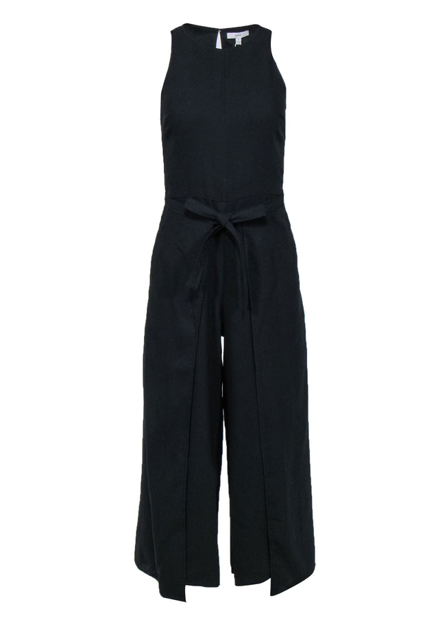 Current Boutique-Joie - Black Wide-Leg Skirt-Style Tie Waist Jumpsuit Sz 0